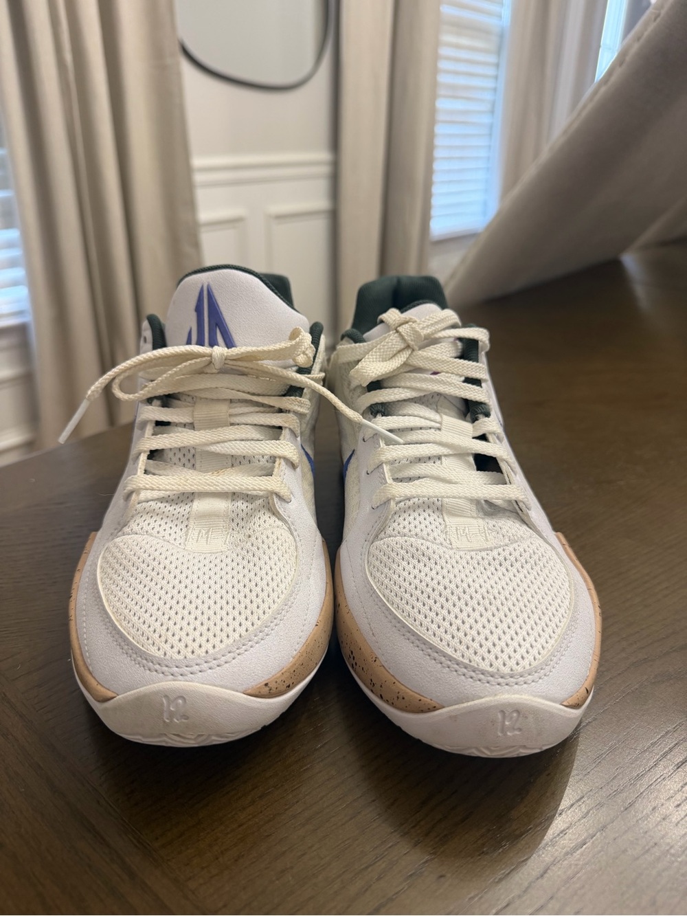 Nike White Athletic Sneakers with Tan and Green Details